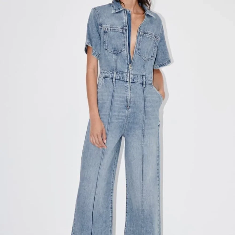 NWT ZARA ZW FULL LENGTH DENIM JUMPSUIT XS, S